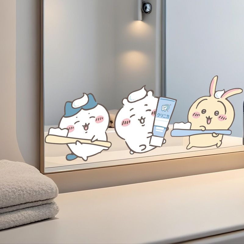 Home Bathroom Accessories - Adesivi per Specchio Chiikawa, Forte Adesione,