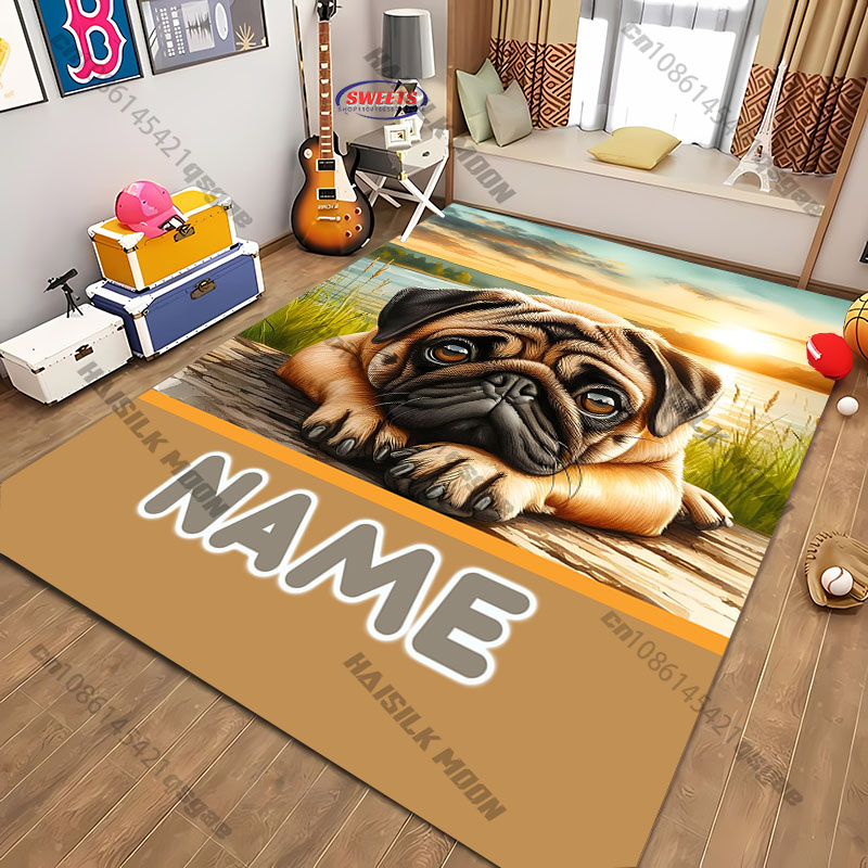 Home Bathroom Name - Tappeto personalizzato con stampa cane Pug,