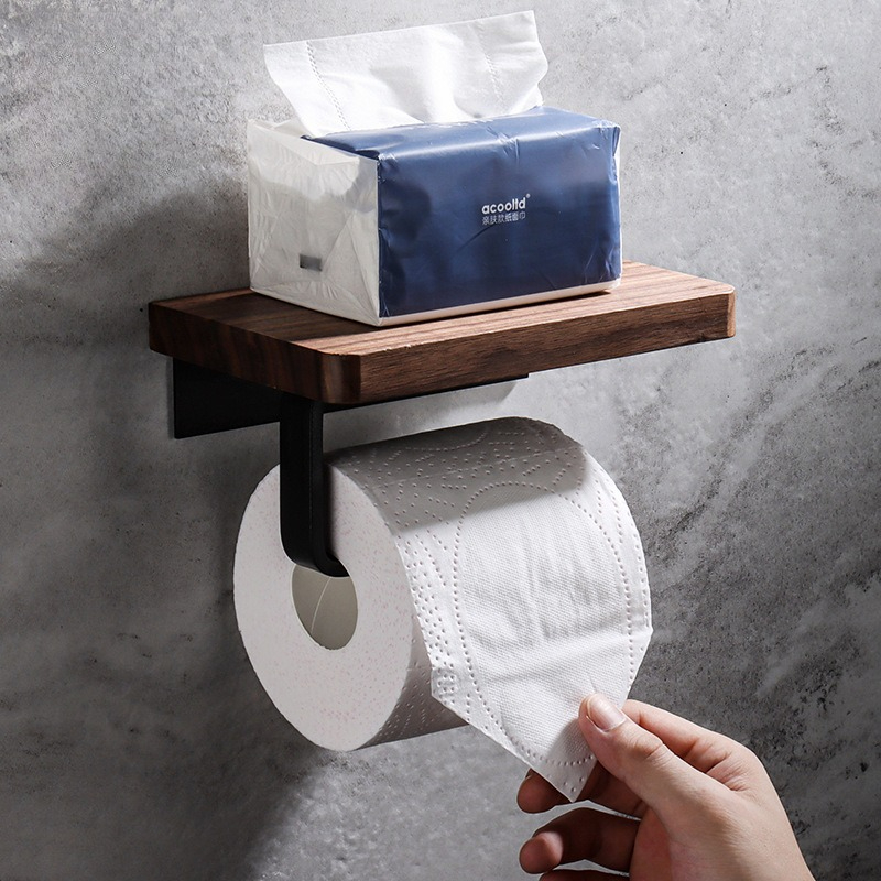 Home Bathroom Towel Dispenser - Portafazzoletti in legno massello, senza fori,