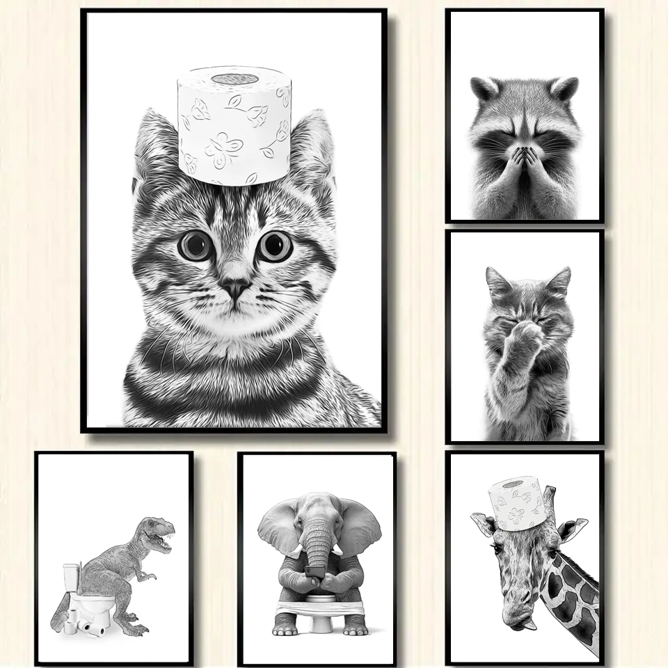 Home Bathroom Wallpaper - Quadro su tela con gatto, elefante,