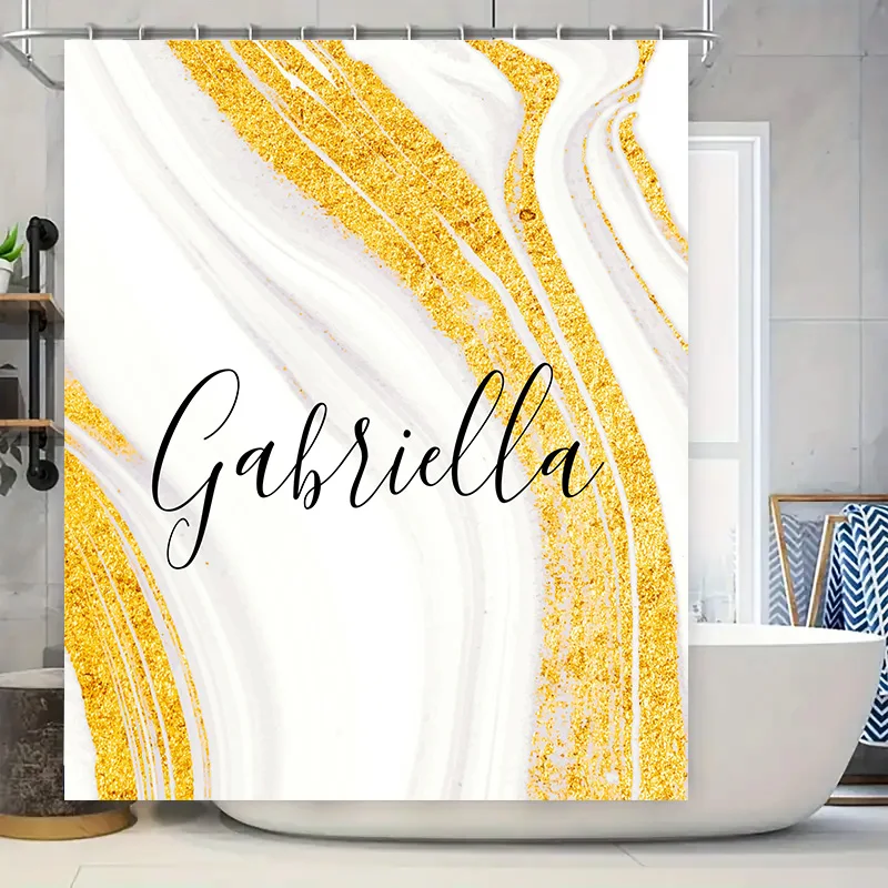Home Bathroom Name - Tenda da doccia in marmo dorato