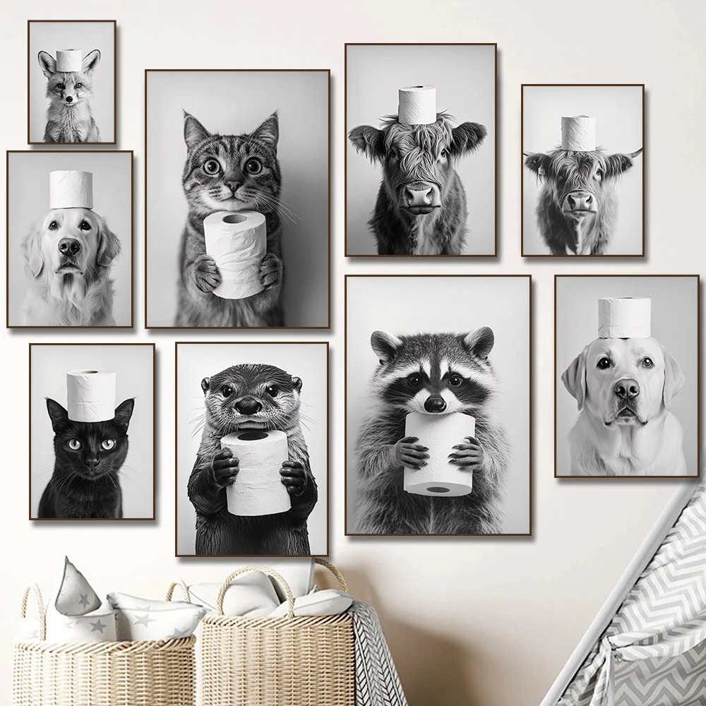Home Bathroom Wallpaper - Poster su Tela con Mucca delle